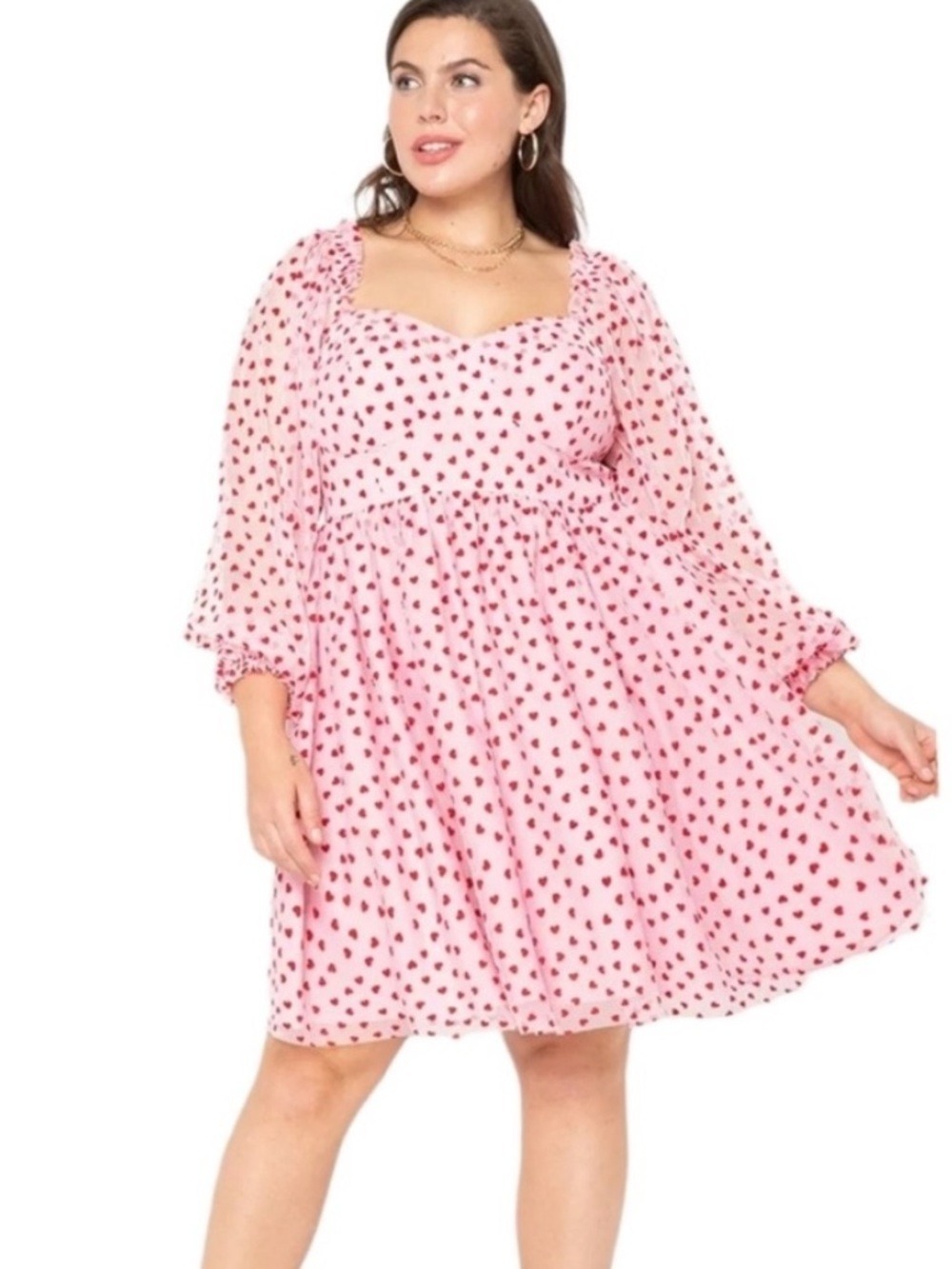 Eloquii Mesh Flocked Heart Print Bustier Mini Dress in Pink - Picture 3 of 15